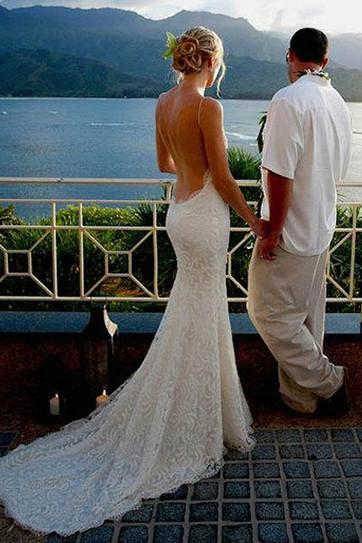 Spaghetti Straps Sexy Backless Long Lace Mermaid Beach Wedding Dresses Demodresses Spaghetti Straps Sexy Backless Long Lace Mermaid Beach Wedding Dresses Demodresses