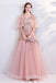 Princess A Line Pink Long Tulle Appliques V Neck Prom Dresses DMG68