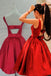 Simple Hot-selling Bateau Satin Short Red Homecoming Dress with Bowknot DM337