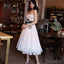 A Line Spaghetti Straps Tea Length Pearl Pink Prom Wedding Dress With Stars DMK73