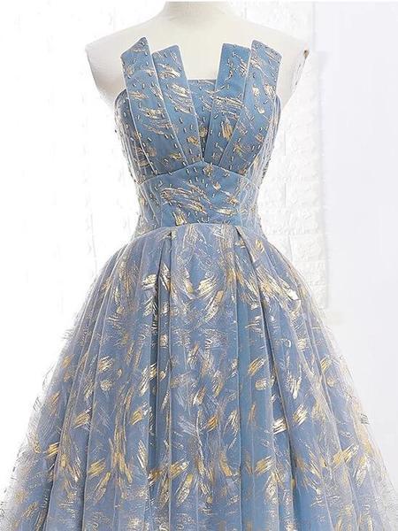 Blue and Gold Lace Ball Gown Prom Dresses, Sweet 16 Princess Quinceanera Dress DMH63