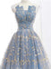 Blue and Gold Lace Ball Gown Prom Dresses, Sweet 16 Princess Quinceanera Dress DMH63