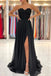 Modern Black Sweetheart Chiffon Long Prom Dresses Appliques With Split DMP153