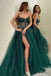 Green Tulle Strapless Long Prom Dresses, Long Green Formal Graduation Evening Dresses DMP259