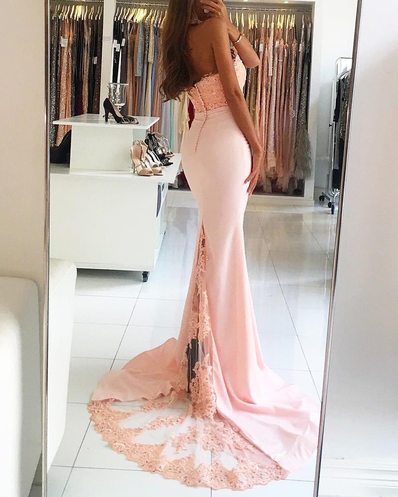 Sexy Backless Mermaid Satin Prom Dress with Train,Long Open Back Evening Dress DM120