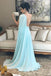 Light Blue One Shoulder Chiffon Formal Prom Gown, Simple Bridesmaid Dresses DMI35