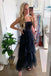 Black A Line Spaghetti Straps Tulle Long Prom Dresses With Ruffles DMP115