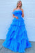 A-line Strapless Pink Ruffle Layers Tulle Long Prom Dress Evening Dresses DMP316
