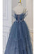 Chic Blue Sparkly Tulle Ball Gown Prom Dresses, Long Formal Gown With Rhinestone DMP156