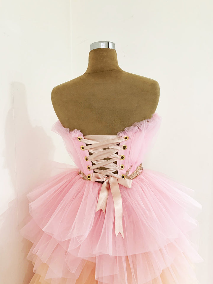 A Line Strapless Layers Tulle Long Prom Dresses, Cute Cake Dress, Formal Evening Gown DMP177