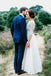 3/4 Sleeves Chiffon Beach Wedding Dress with Lace, V Neck Backless Bridal Dress DMN90