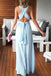 Sheath/Column V-neck Chiffon Floor-length Ruffles Blue Backless Sexy Prom Dresses DM182