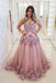 Broad Strap Floral Appliqued Long Prom Dresses Cheap A Line Evening Dress DMI3