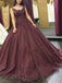 Burgundy Long Formal Ball Gown Prom Dresses With Lace Applique DMK52