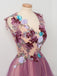 Tulle Flower A Line Prom Dresses Scoop neck Appliqued Party Dress DMP15