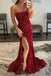 Royal Blue Strapless Mermaid Sequined Long Prom Dresses with Slit, Sparkly Evening Gown DMP194