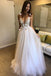 Floral Open Back Deep V-neck Straps Tulle Appliques Prom Dress,, Floral Princess Wedding Dress DM180