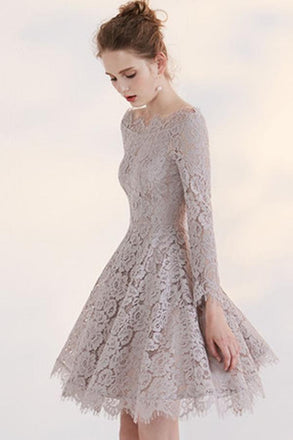 stunning Fashion Temperament Long Sleeve Lace Short Homecoming Dress For Teens DM376