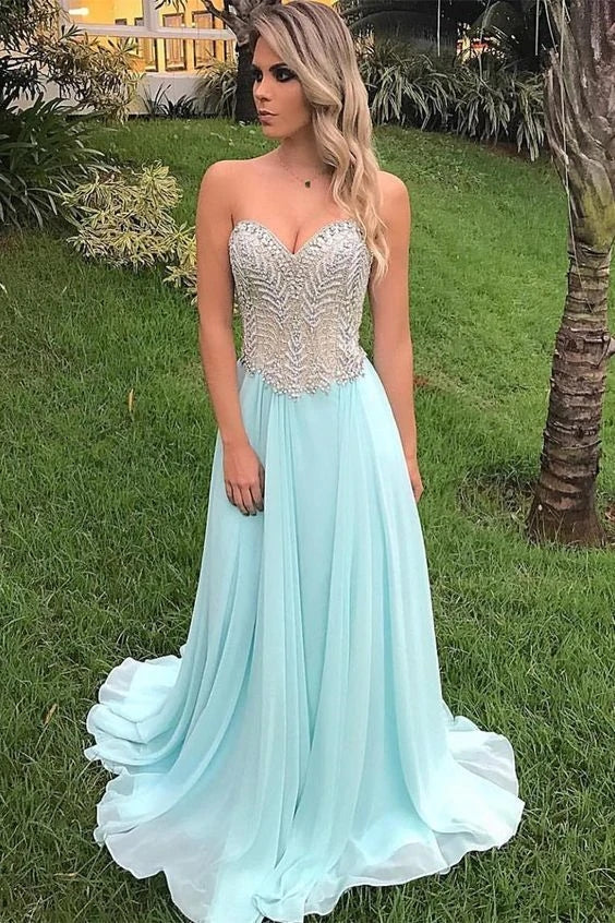 Sweetheart A Line Mint Green Prom Dresses with Beading Formal Evening Dresses DMP141