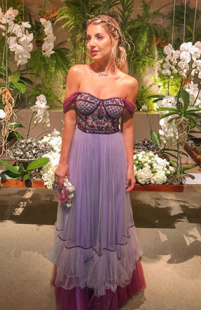 A Line Tulle Long Prom Dress, Off the Shouder Dance Dresses, Evening Party Dresses DMP143