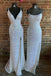 Gorgeous Mermaid White Sequined Long Prom Dresses Formal Dresses With Side Slit DMP026