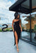 Sexy Black One Shoulder Ankle Length Long Prom Dresses With Split DMP203