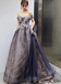 A Line Tulle Of the Shoulder Prom Dresses With Flowers Long Formal Gown DMP028