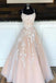 A Line Spaghetti Straps Floor Length Prom Dress with Appliques, Long Evening Dress DMP038