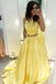 Two Piece Yellow Satin Formal Evening Dress Halter Long Prom Dresses DMN80