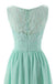 Mint Green V Neck Long Simple Pleated Bridesmaid Dress with Lace  DMM57