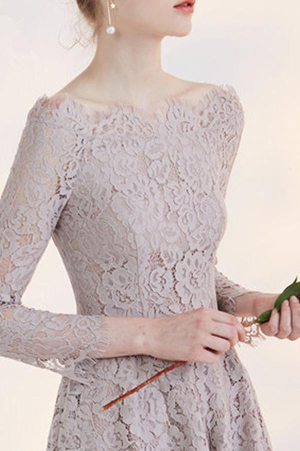 stunning Fashion Temperament Long Sleeve Lace Short Homecoming Dress For Teens DM376
