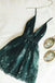 Dark Green Spaghetti Straps Deep V Neck Lace Appliques Short Homecoming Dresses DM1026