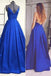 Royal Blue Backless Sexy A Line Long Simple Ball Gown Spaghetti Strap Prom Dresses  DM146