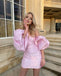 Sheath Pink Sweetheart Mini Homecoming Dress With Lantern Sleeves and Bare Shoulders DM1846