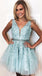 Cheap A-Line V-Neck Short Homecoming Dress with Beading Appliques DMO3