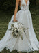 Deep V Neck Flower Applique Wedding Dresses Ivory A Line Wedding Gowns DMP87