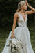 Deep V Neck Flower Applique Wedding Dresses Ivory A Line Wedding Gowns DMP87