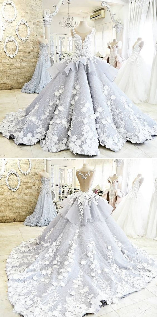 Pretty Ball Gown Flowers Long Quinceanera Dress,Backless Princess Formal Dress Wedding /Prom DM259