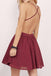 Burgundy Lace Homecoming Dress,Spaghetti Straps Chiffon Short Prom Dress,Cheap Evening Dress DM353
