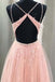 Blush V Neck Prom Dress with Straps, Long Prom Gown with Appliques DMJ49