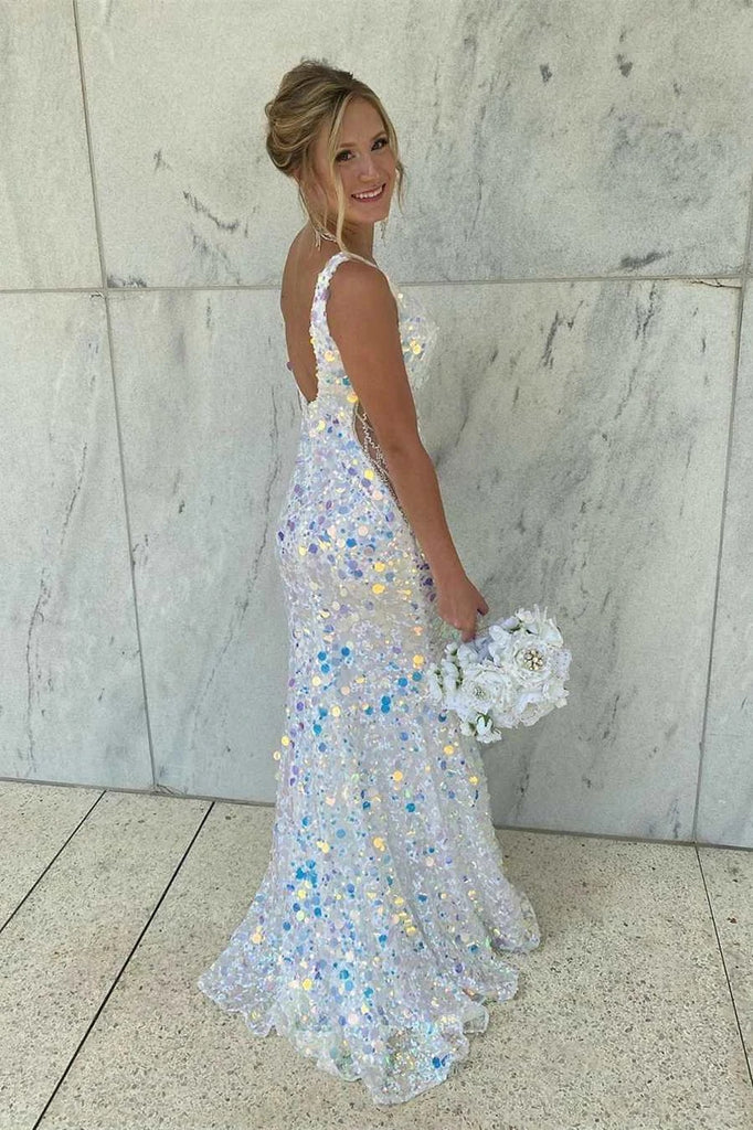 Mermaid V-Neck Sequined Long Prom Dress Formal Evening Dress DMP132