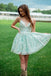 A-Line Mint Green Lace V Neck Spaghetti Straps Mini Prom Homecoming Dresses DM1053