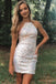 Straps Off White Sequins Short Homecoming Dresses Sheath Cocktail Dresses DMHD6
