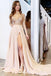 Long Sleeve See Through V Neck Prom Dresses Side Slit Formal Prom Party Dress DMH65