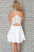 White Spaghetti Straps Short Mini V neck Homecoming Dresses,Graduation Dresses DM435