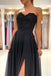 Modern Black Sweetheart Chiffon Long Prom Dresses Appliques With Split DMP153