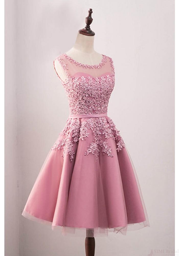 A Line Applique Tulle Short Homecoming Dress,Cocktail Party Dresses,Graduation Dresses DM347