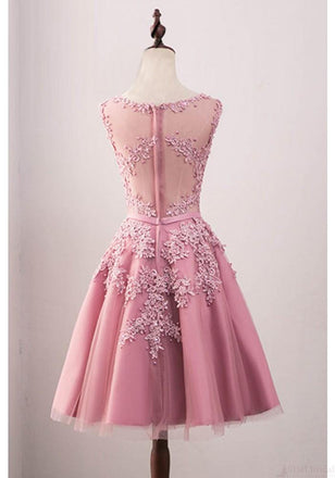 A Line Applique Tulle Short Homecoming Dress,Cocktail Party Dresses,Graduation Dresses DM347