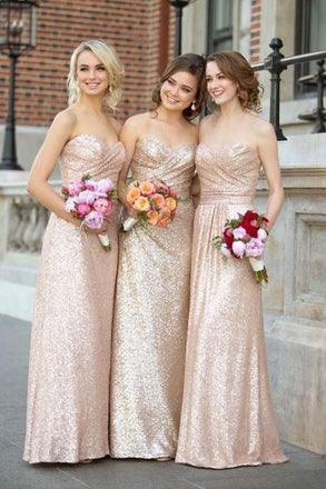 Gold Sequin Sweetheart Bridesmaid Dresses,Strapless Long Bridesmaid Dress DM115