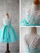 Blue Ball Gown Scoop Sleeveless Bowknot Floor-Length Tulle Appliques Flower Girl Dresses DM722
